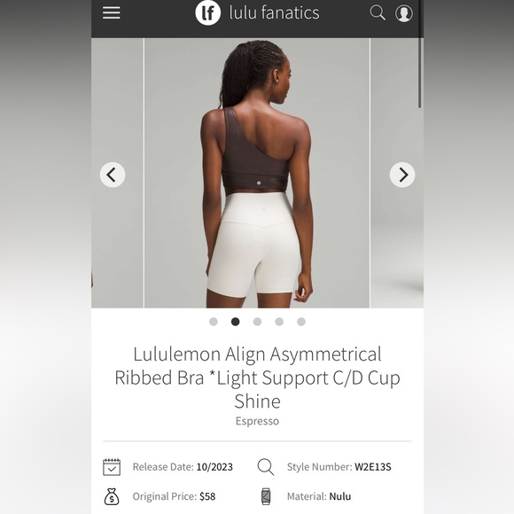 NWT Lululemon Align Asymmetrical Ribbed Bra *Light Support C/D Cup Shine - Picture 5 of 12